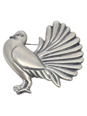 Casa Prieto Mexico Sterling Silver Peacock Bird Pin/Brooch #24718
